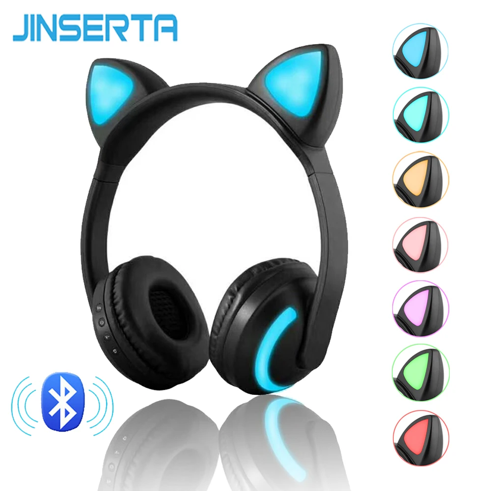JINSERTA Bluetooth Stereo Orecchio di Gatto Cuffie Lampeggiante Ardore Cat Ear cuffie Gaming Headset Auricolare 7 Colori HA CONDOTTO LA luce