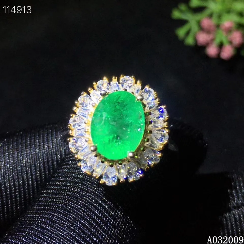 KJJEAXCMY fine jewelry 925 sterling silver inlaid natural emerald new ring exquisite girl's ring support test hot selling