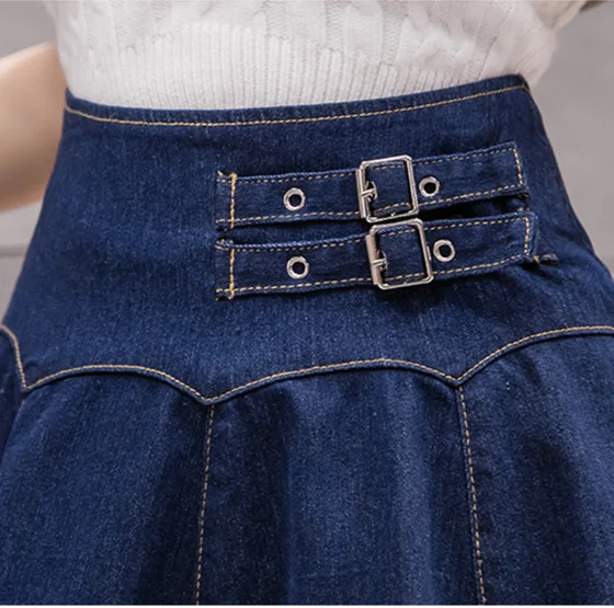 Mini jupe plissée en Jean bleu profond pour femme, tenue décontractée, taille haute, Streetwear, été, 2020