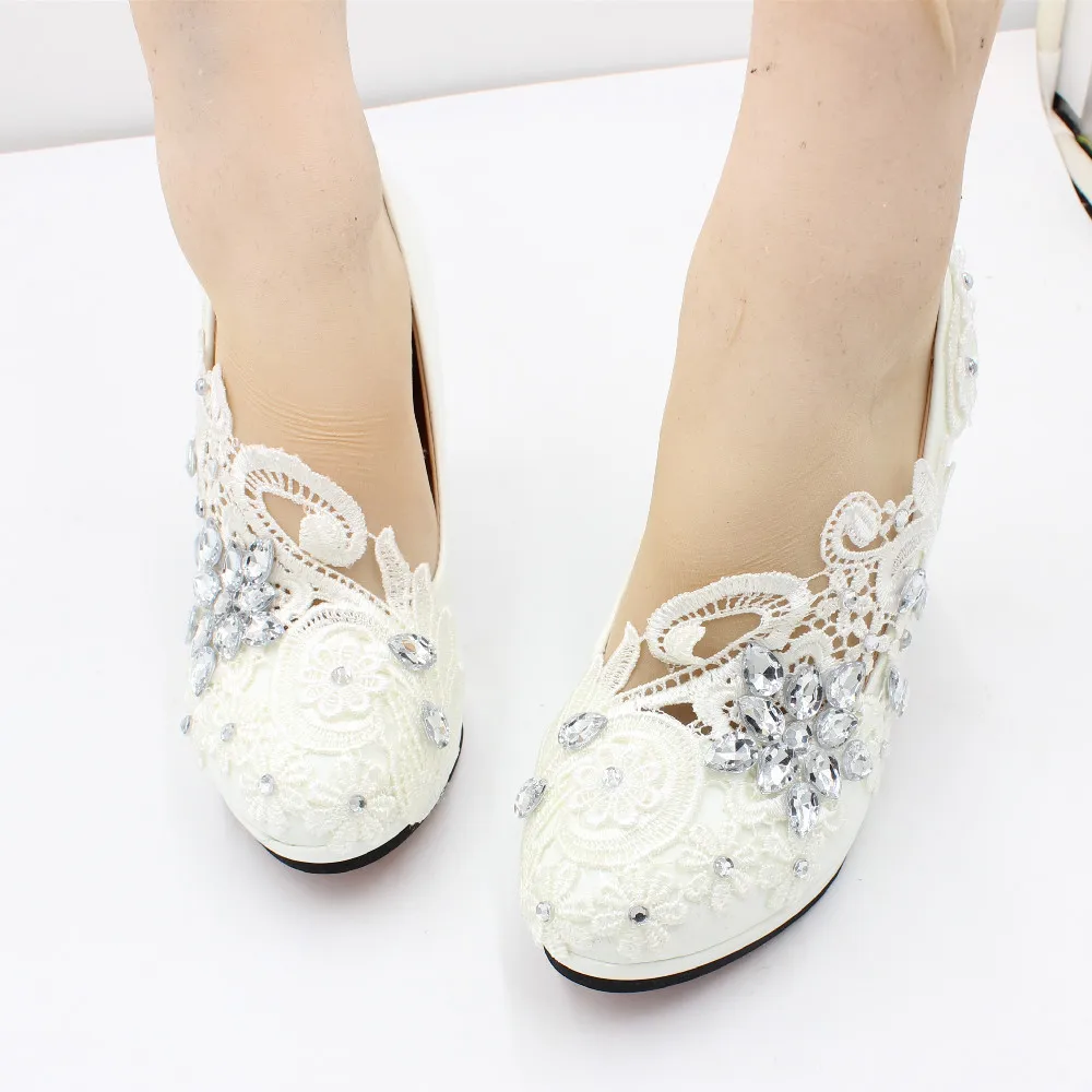 【Xingchenmao】2022 New High-heel White wedding shoes lace rhinestones handmade bridal shoes PU spring youth shoes BH2115