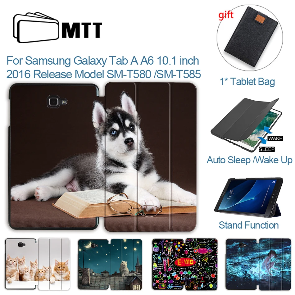 MTT Tablet Case For Samsung Galaxy Tab A a6 10.1 2016 T585 T580 SM-T580 T580N PU Leather Flip Stand Smart Cover Cute Dog Funda