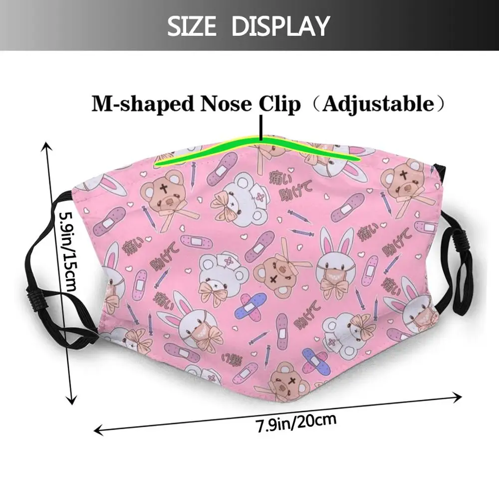 Ouchie Nurse Menhera Stuffies On Pepto Pink Funny Print Reusable Pm2.5 Filter Face Mask Menhera Bunnies Yami Kawaii Medicute