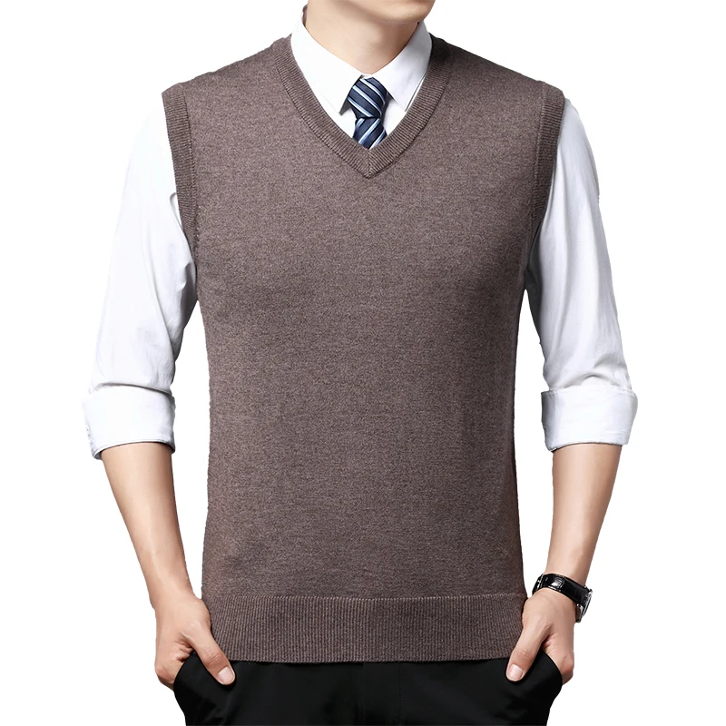 JOHMUVVE  New Men V-neck Vest Trend Retro Solid Color Vest All-match Casual Business Work Woolen Knit Vest Men Autumn