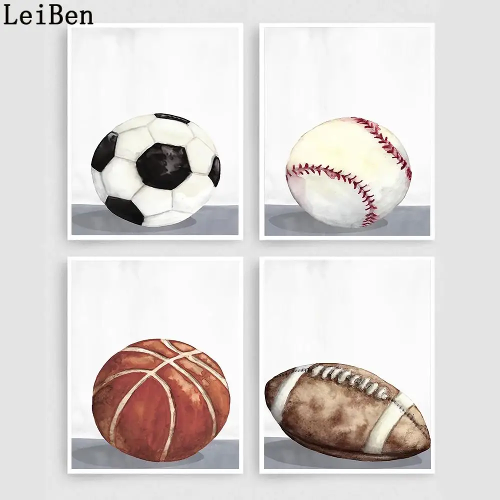 

Retro Ball Poster Rugby Basketball Football Baseball Canvas Painting Home Decor Gymnasium Wall Art Classroom Sports Pictures