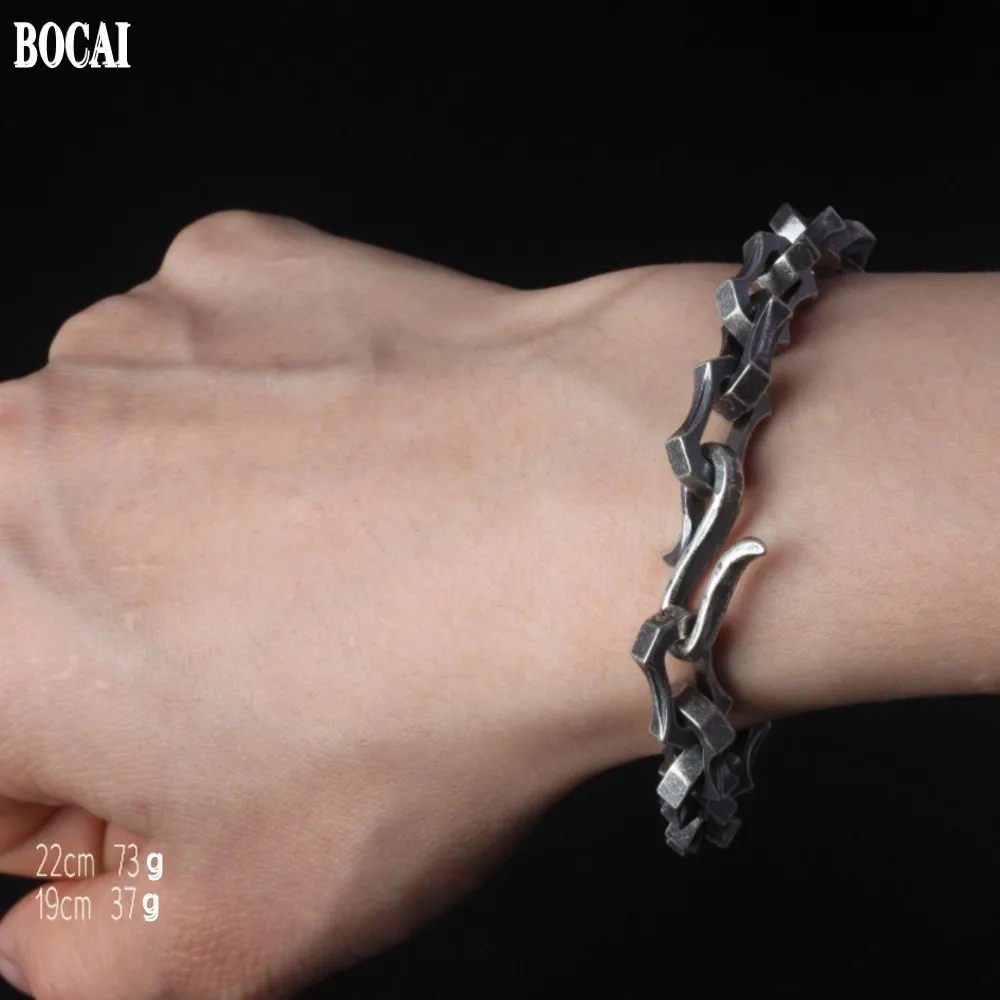 BOCAI New Real s925 Silver Men\'s and Women\'s Bracelet Retro Rough Bold Solid Keel Fashion Couple Jewelry Accessories