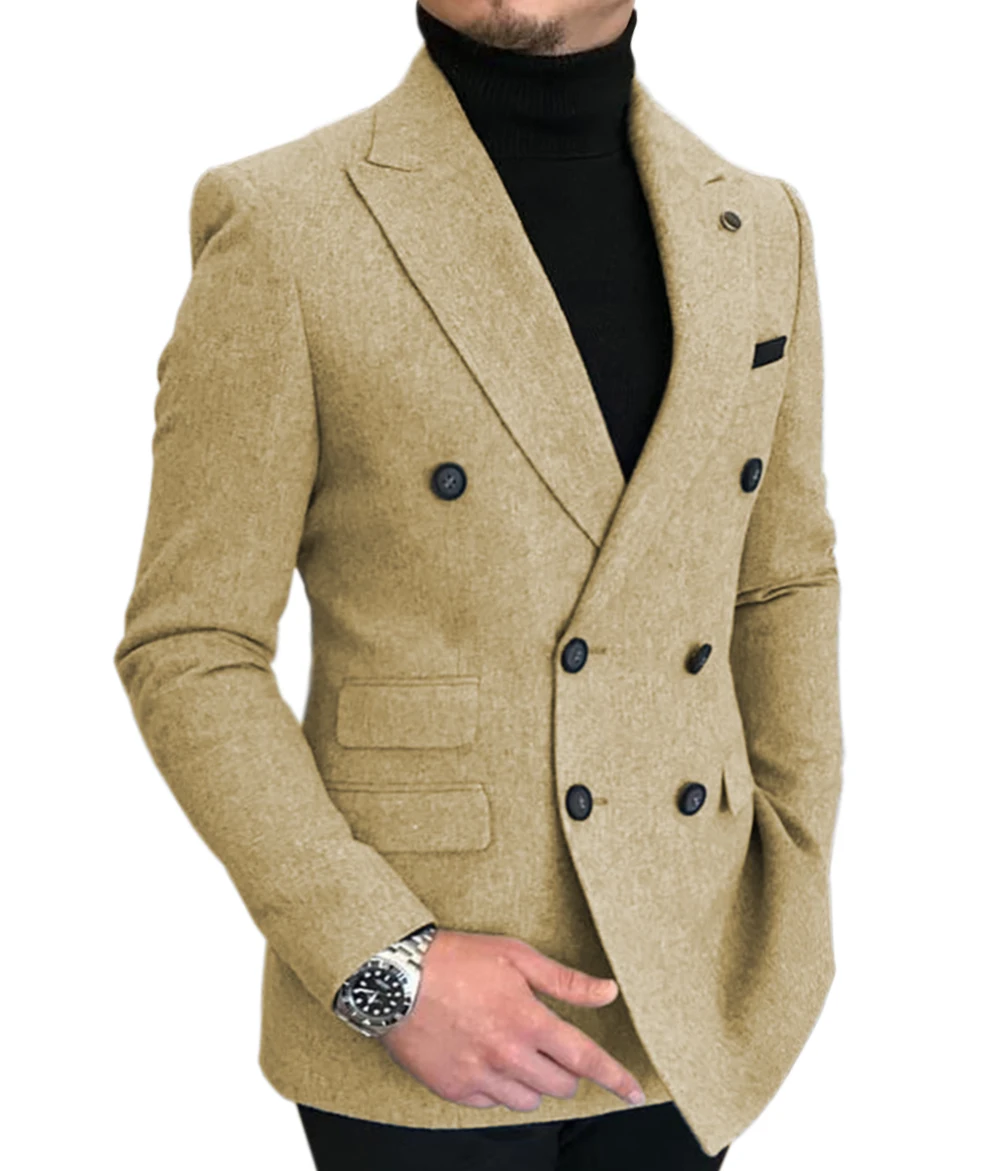 Sólo chaqueta 1 Uds. Esmoquin Formal de lana para hombre, esmoquin para fiesta de graduación, chaqueta estampada de doble botonadura de 1 pieza para