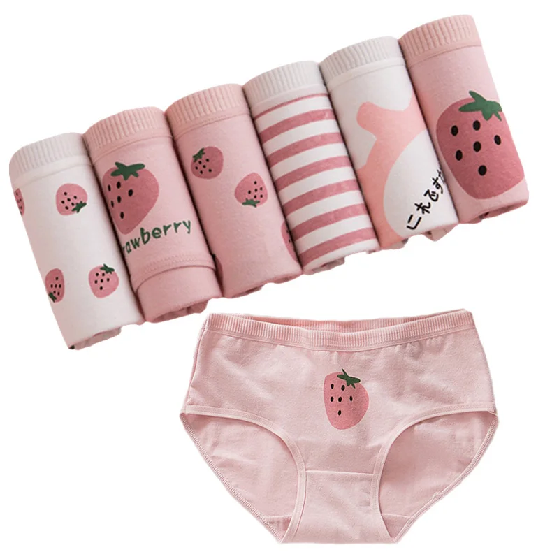 6Pcs Women\'s Panties Cute Cotton Underwear Women Seamless Briefs For Girl Ladies Intimates Pink Pantys Thongs Sexy Lingerie