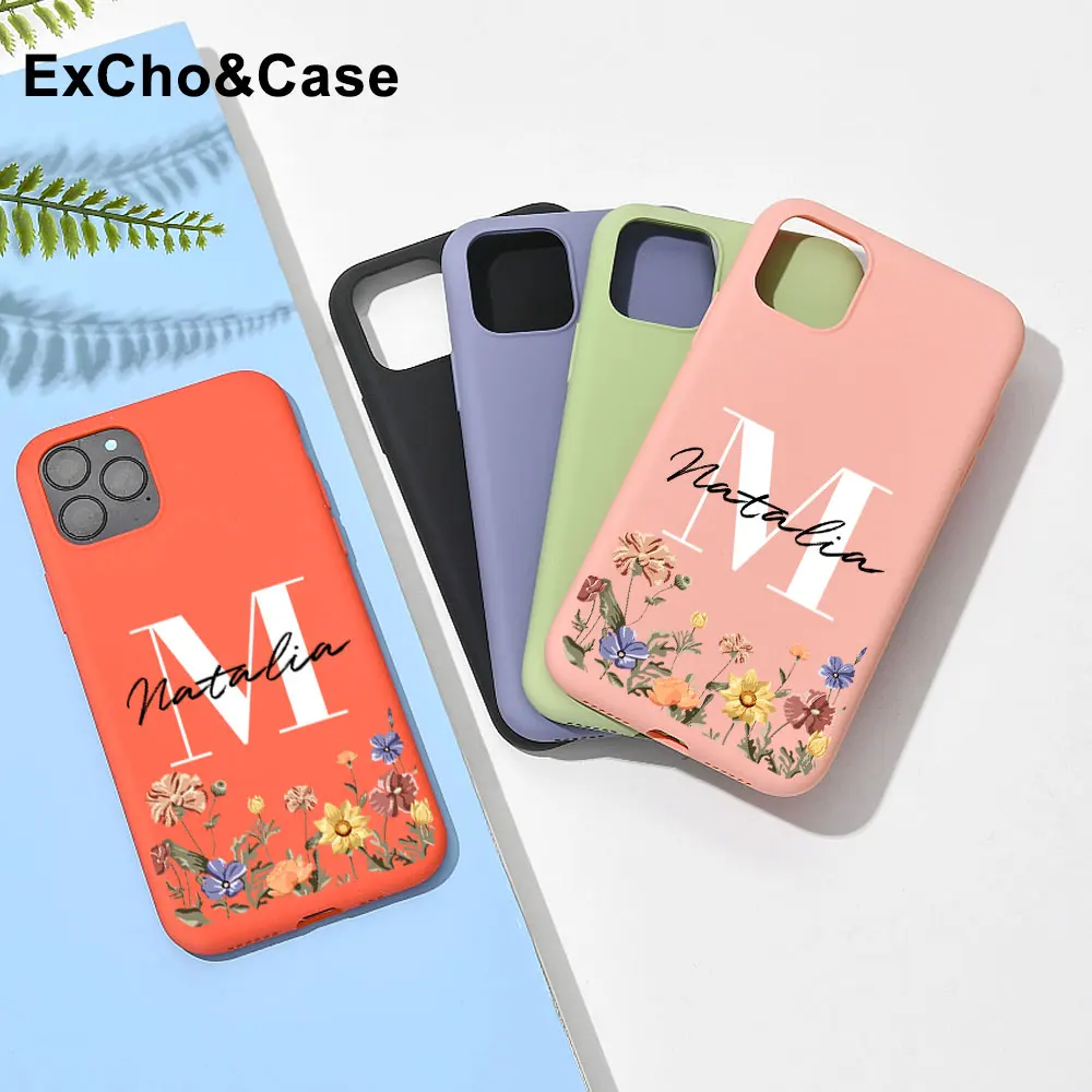 Custom Wildflower Letters Name Case For iPhone 11 12 13 Pro Max 6 6S 7 8 Plus X XS XR SE Personalised Soft Silicone Phone Cover