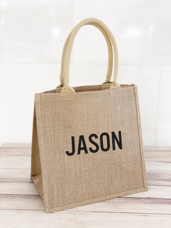 Personalized Bridesmaid Jute Bag Custom Name Bachelorette Party Beach Jute Bag Wedding Favors Proposal Gift Burlap Tote Bag