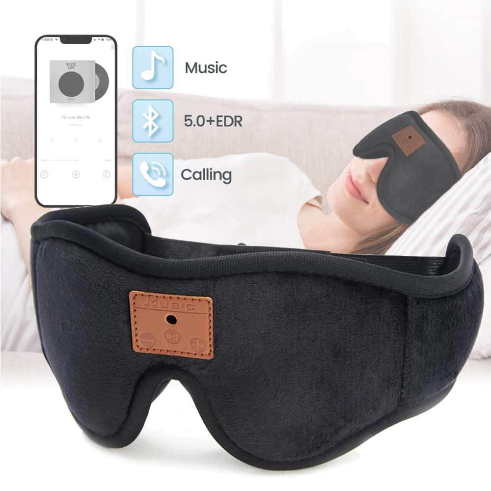 Bluetooth Sleeping Headphones 3D Eye Mask Total Blockout Light Eyeshade Earbuds Music Earphones Blindfold Sleeping Mask Recharge