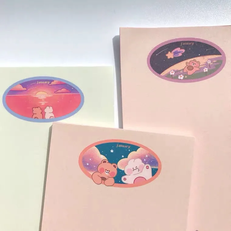 Ins Cartoon Cute Bear Rabbit Memo Pad 50 Sheets Simple Style Student Portable Learning Note Message Paper School Stationery
