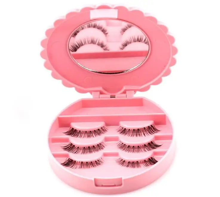 New Flower Lovely False Eyelash Storage Box Makeup Cosmetic With Mirror Case Organizer Bownot Beauty Comestics Tool Plastic SN