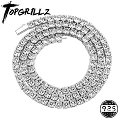 TOPGRILLZ New 925 Sterling Silver 3-6mm Tennis Chain with Spring Clasp Iced Out CZ Necklace Hip Hop Jewelry For Men Women