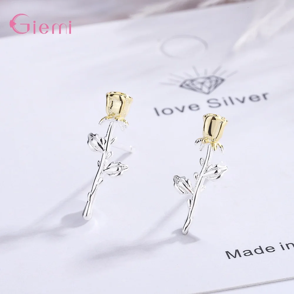 925 Sterling Silver Cute Rose Flower Stud Earrings For Women Girls Trendy Fashion Jewelry Anniversary Gift