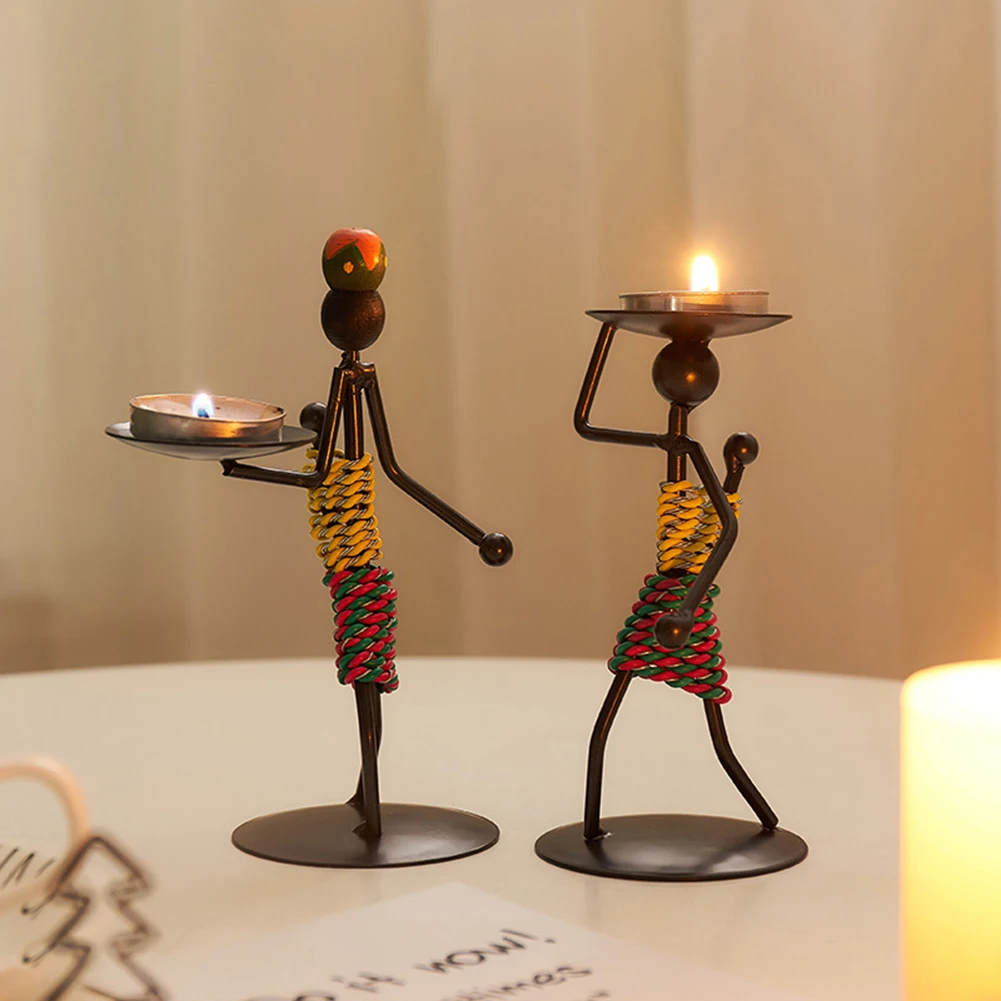 Candelabro de Metal nórdico, escultura de personaje abstracto, soporte de vela, figuritas hechas a mano, decoración del hogar, regalo de Arte de Navidad
