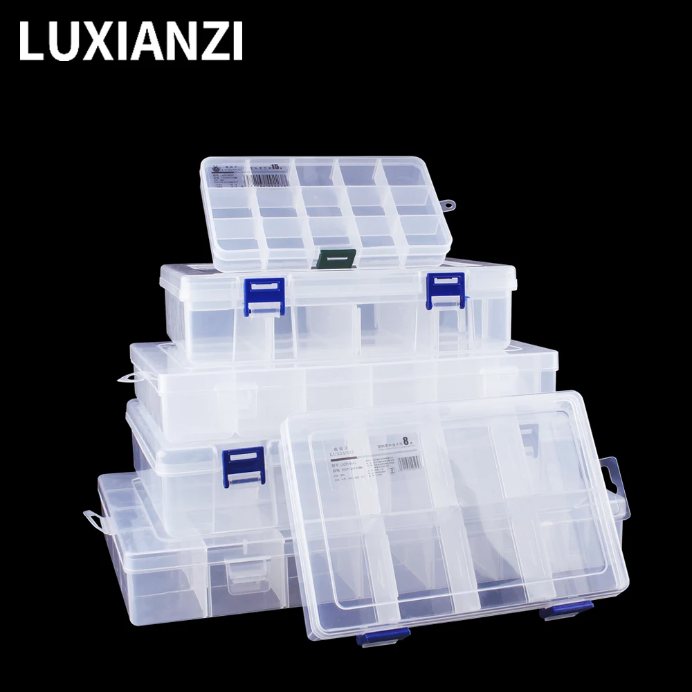 LUXIANZI Adjustable Plastic Storage Tool Box Portable Transparent Metal Parts Hardware Tools Screwdriver Organizer toolbox Case