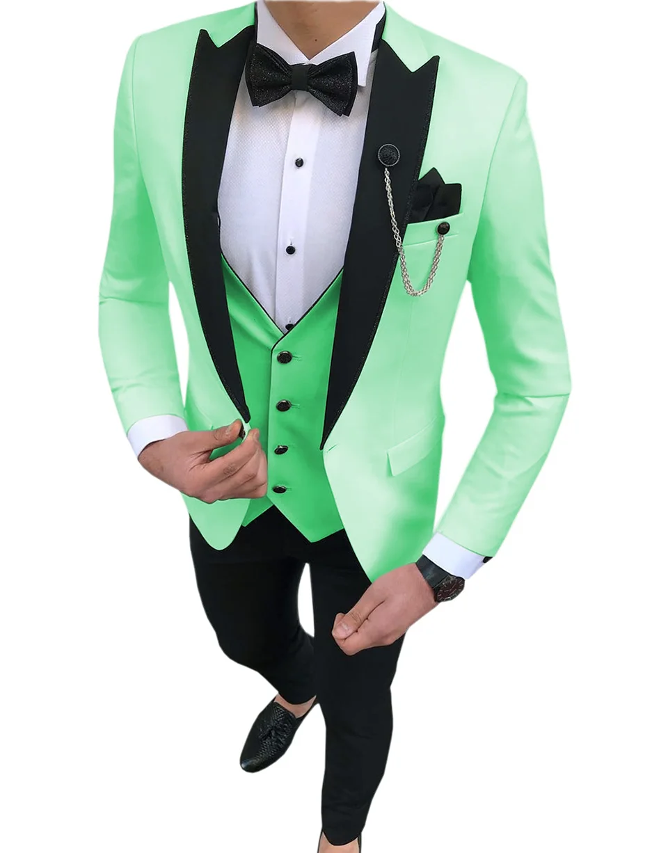 Ternos masculinos 3 peças slim fit lazer padrinhos branco marfim lapela smoking de negócios para casamento formal (blazer + calças + colete)