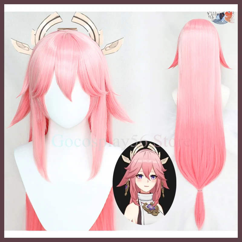 

Gradient Pink Yae Miko Wig Cosplay Long Straight Ponytail Hair Project Celestia Women Role Play Yae Wig