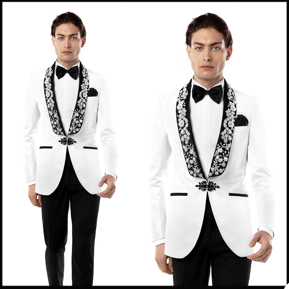 Custom Men's Suit Jacket Woolen Print Flower Collar Skinny Party Evening Wedding Male Groomsman Wear Outfit