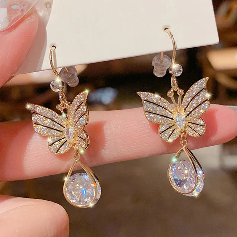 New Fashion Butterfly Earrings For Women Luxury Zircon Pearl Geometric Tassel Earring Girl Party Wedding Statement Jewelry Gifts