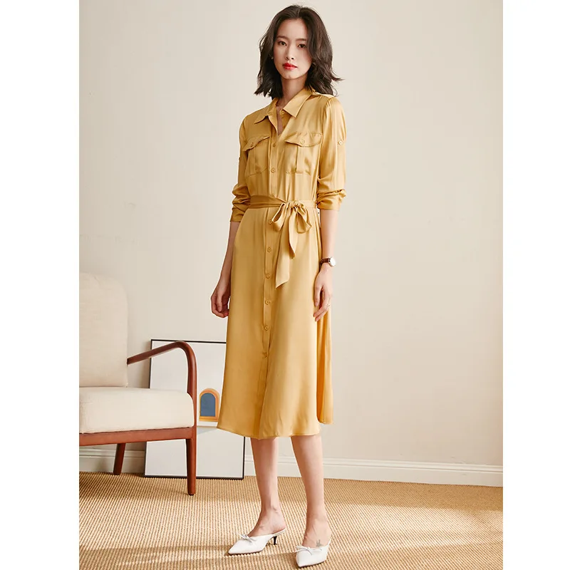 Silk Boollili Real Dress Women Spring Summer Dress Korean Office Lady Dress Elegant Party Dresses Woman Vestidos Robe Femme