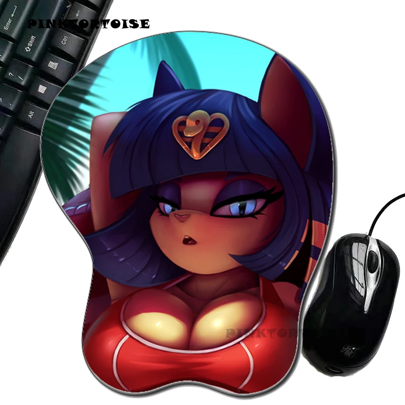 

PINKTORTOISE Anime Crossing Ankha Silicone 3D Breast Mouse Pad Silicone Wrist Rest Mousepad Chest Mouse Hand PC Office Mouse mat