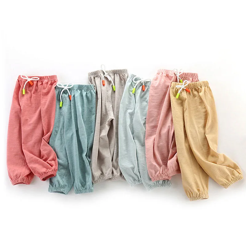 Children Pants Summer Cotton Thin Breathable Prevent Mosquito Candy Color Kids Boys Girls Baby Pants