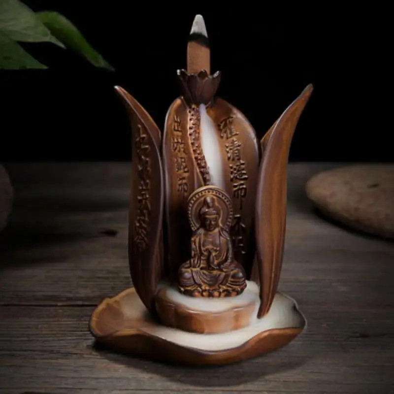 Creative Smoke Backflow Guanyin Lotus Incense Burner Flower Out Ceramic Censer