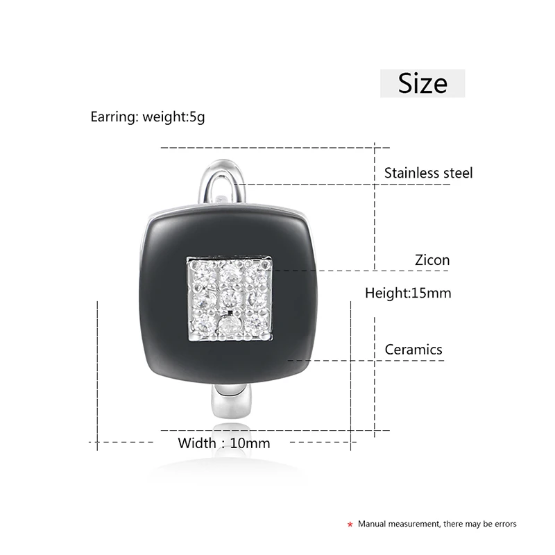 Fashion Square Stud Earrings Ceramic AAA Cubic Zirconia Silver Color Simple U Shape Korean Earrings For Women Send Friend