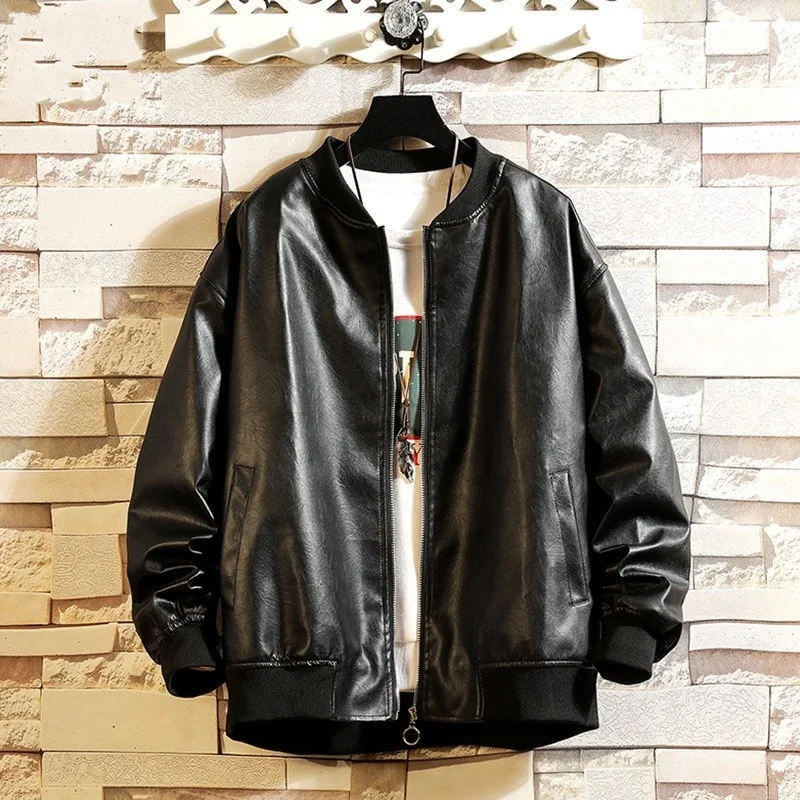 

New Autumn Mens Oversized Bomber Jacket Harajuku Embroidery Loose Fit Pu Leather Jackets Fashion Streetwear Tops Hip Hop Coat