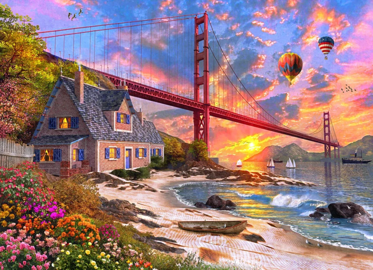 Golden Gate Sunset house beach background High quality Computer print scenic backdrop