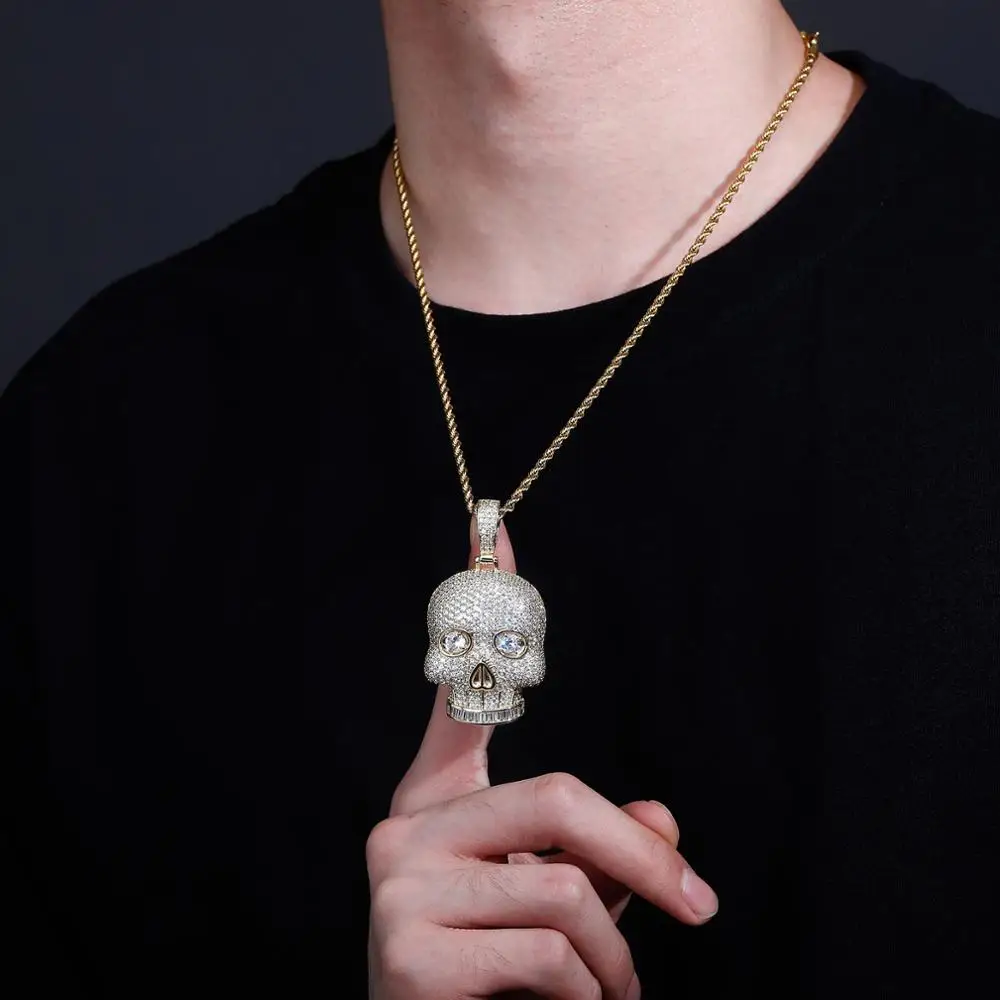 GUCY New Skeleton Necklaces Pendants With 4mm Tennis Chain Gold Silver Color Cubic Zircon Men's Hip Hop Rock Jewelry