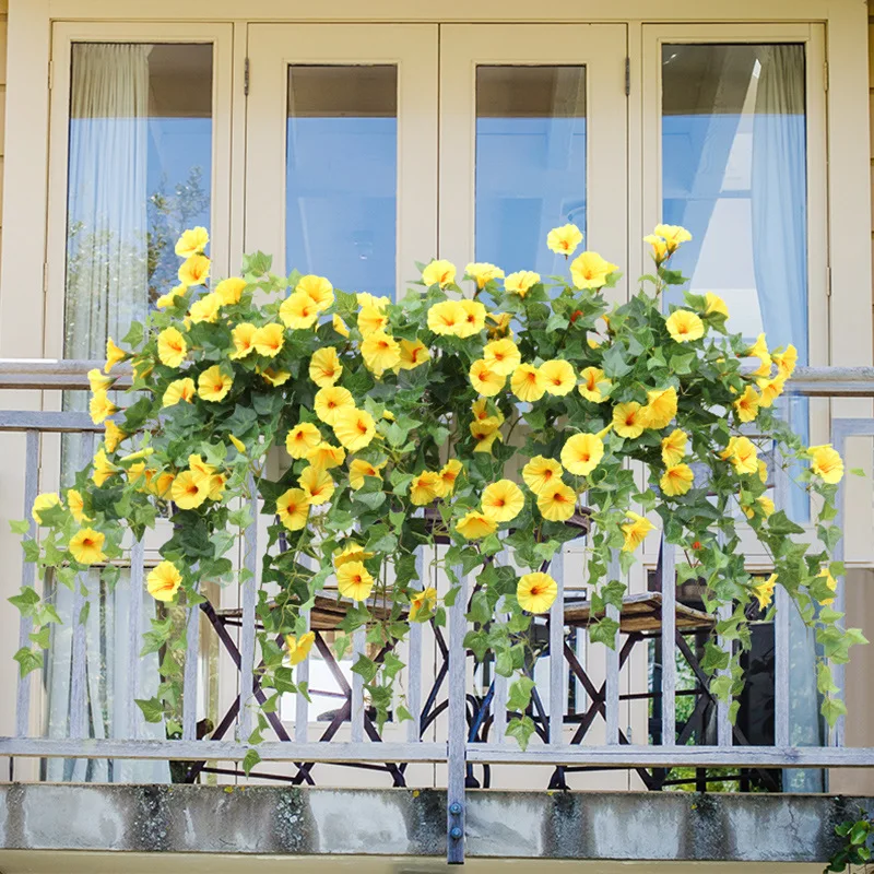 1 Bunch Simulation Hanging Flower Plastic Rattan Artificial Morning Glory Flowers Decorative Flower Hanging Wall Flower Basket