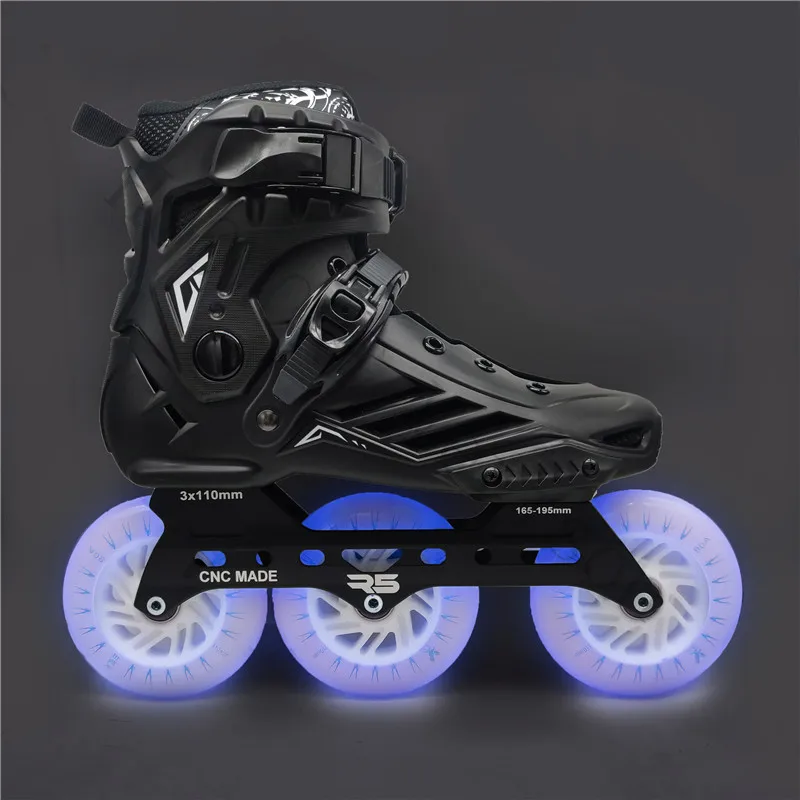 Young Boys Girls Shine Wheel LED Skating 3X110mm Single Line Roller Skates Shoes R5 110mm 3 Wheels Luminous Flash Tires Colorful