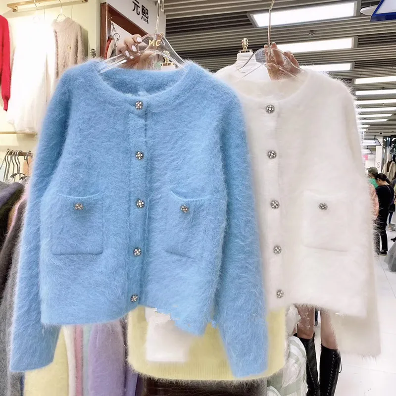 

New mink cashmere coat women's autumn and winter thickened short mink sweater S201223