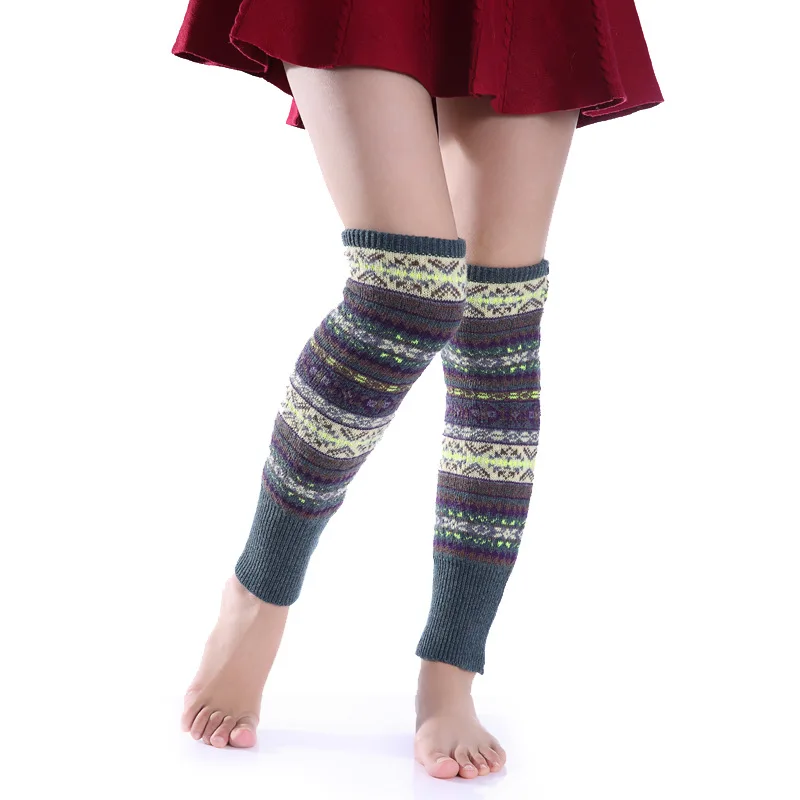 2021 winter for women wool to knit socks leg warmers that cover shoes striped brown knee leg warmer thigh high long Legwarmers