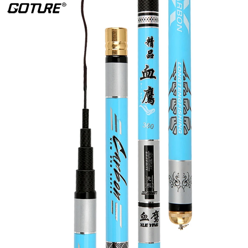 Goture Super Hard 1/9 Power Telescopic Fishing Rod Carbon Fiber Stream Fishing Rods Carp Feeder Rod Hand Pole for Freshwater