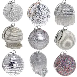 Circular Women Evening Bags Tassel Diamonds Metal Day Clutches Shoulder Party Wedding Chain Lady Handbags For 2020 New