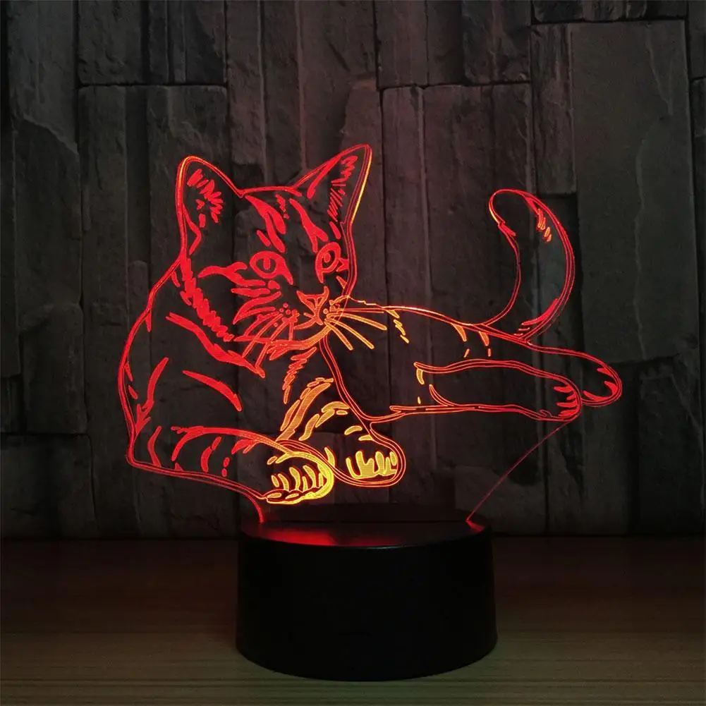 Cartoon Cat 3D Nightlight LED USB Illusion Lamp Multicolor Touch Remote Luminaria Lampara Home Decor Kids Presents Drop Shipping