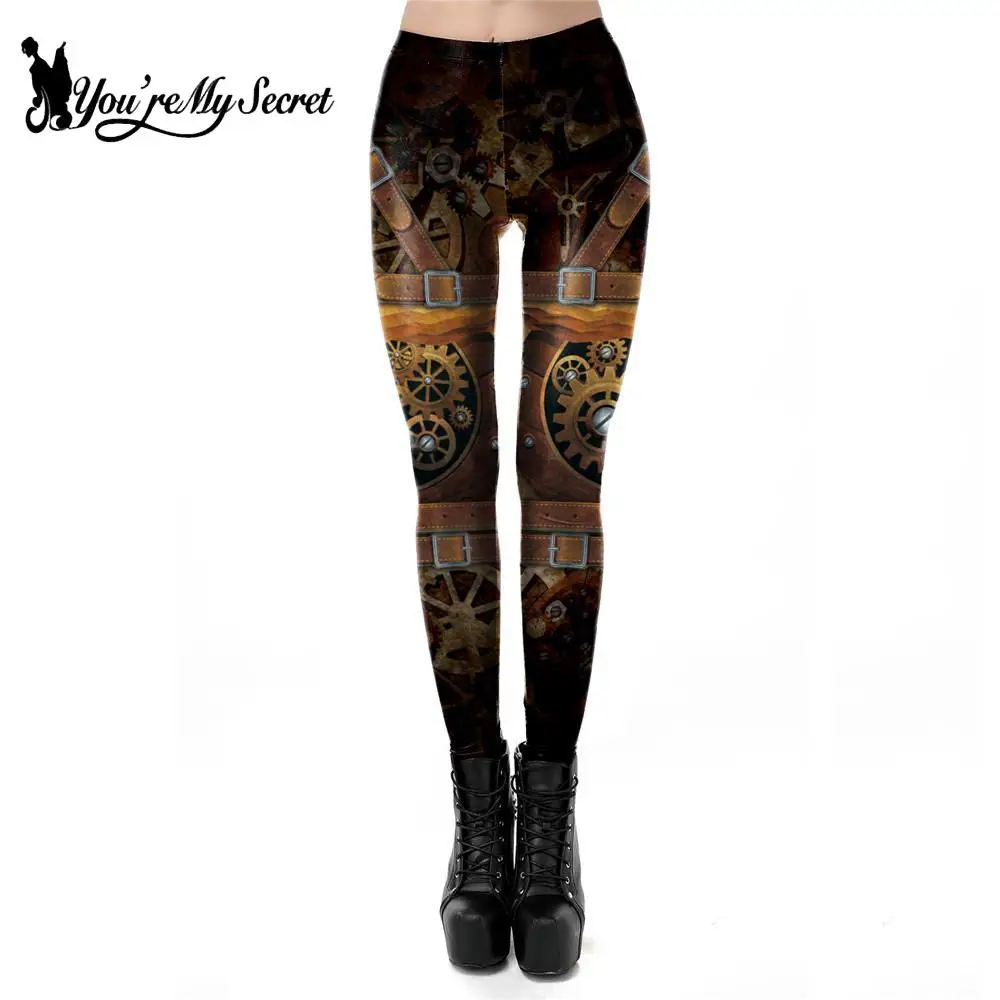 You're My Secret Women's Vintage Color Leggings, Sexy SteampunkBelt Printed Leggin Mid Waist Pants Summer Fitness Casual Trouser