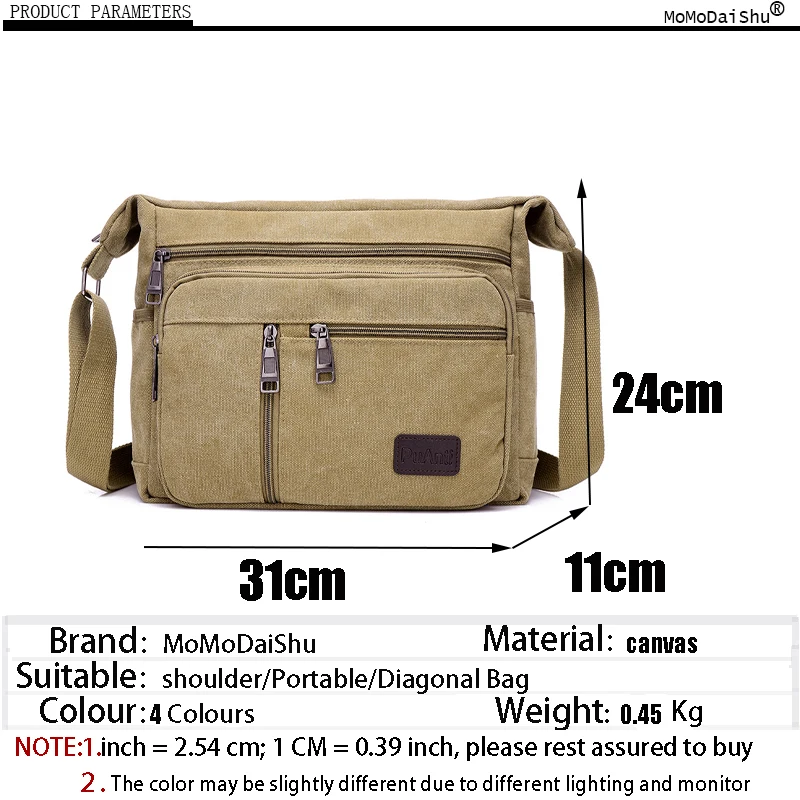 Male Shoulder Sling Working Bags Bookbag Briefcase Canvas Crossbody Shoulder Bag Men Zipper Casual Travel Messenger Pack