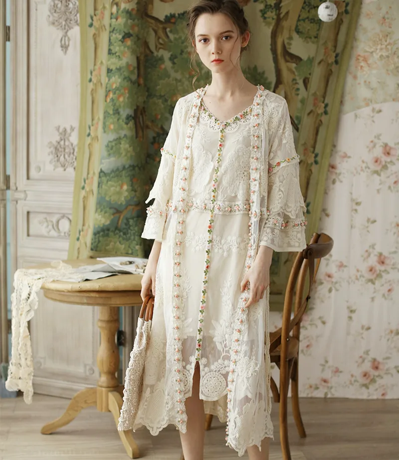 Summer Women Spring Elegant Sweet White Long Shirt Ladies Embroidery All-Match Mori Girl Lace Smock-Frock Blouse Clothes