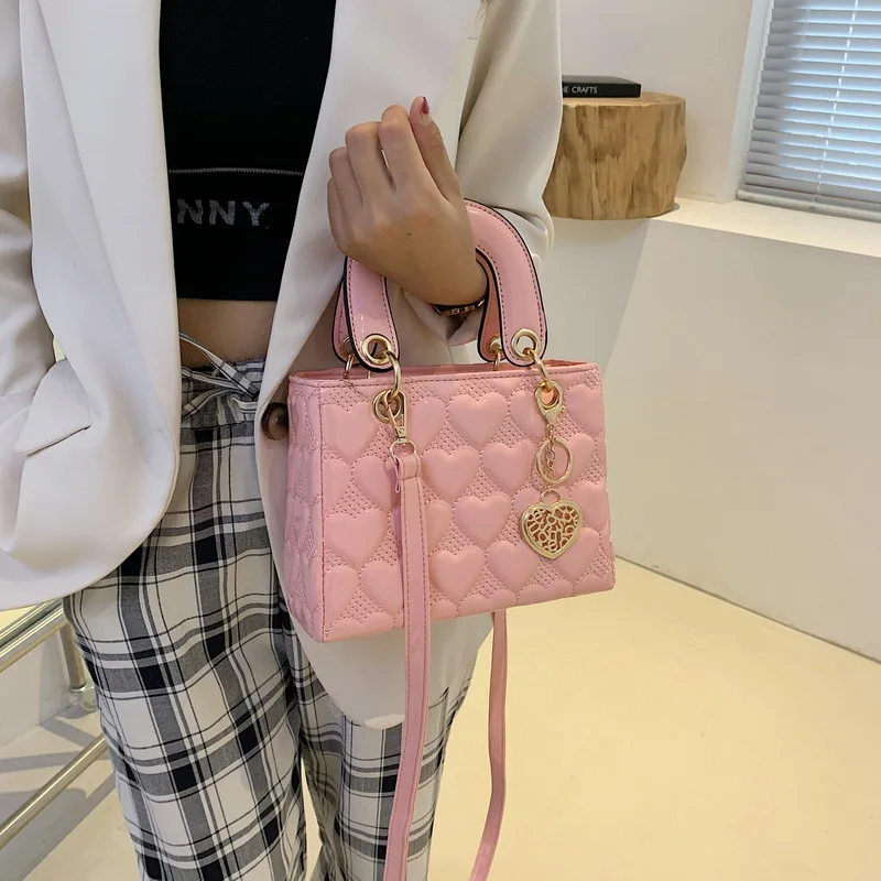 Luxury Brand Handbag Female Famous Designer  High Quality Patent Leather Women\'s Tote Bag Peach Heart Shoulder Messenger Bag