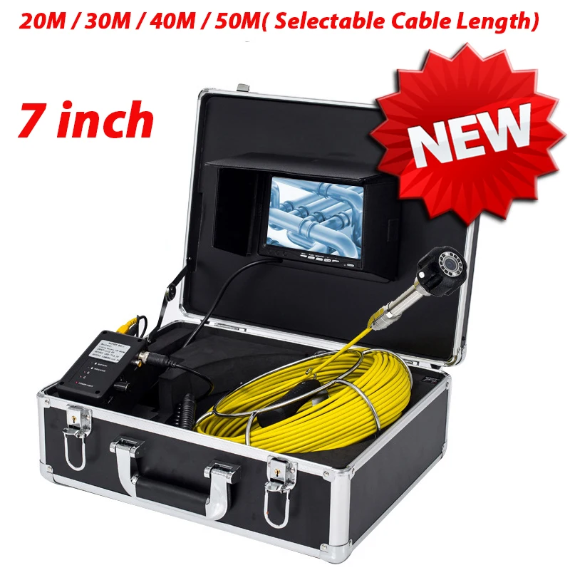 

TPWLCO 7inch Monitor Sewer Waterproof Camera 23mm 20-50m Cable Industrial Pipeline Drain Inspection Endoscope System 12pcs LEDS