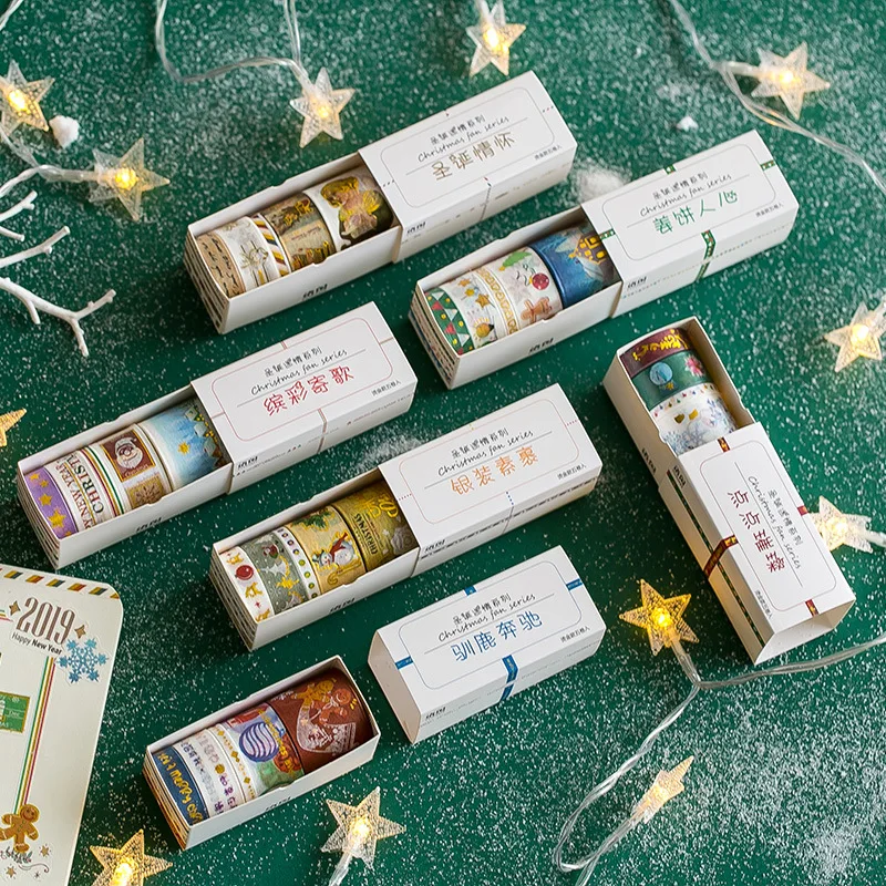 

5Pcs/Set Christmas Bronzing Series Washi Tape Xmas Tree Snowman Adhesive Tape DIY Scrapbooking Sticker Masking Tape