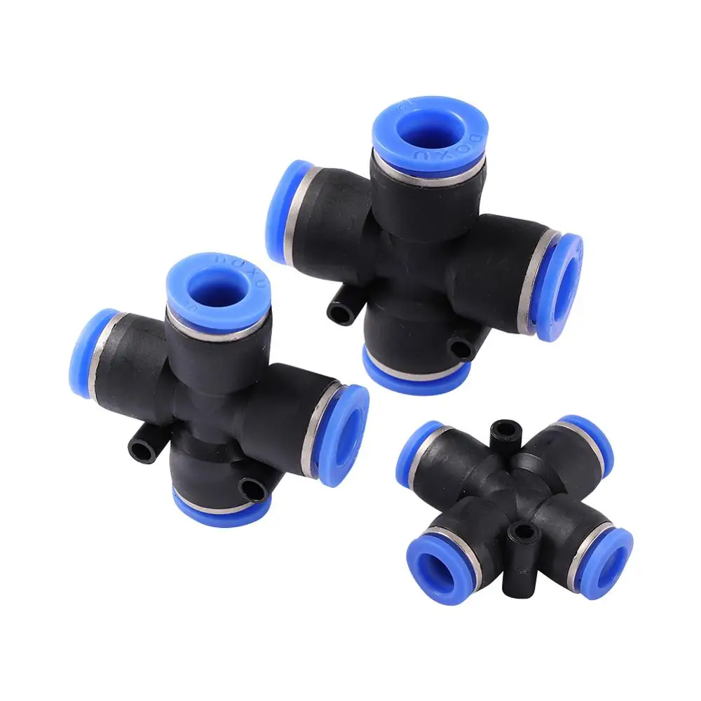 PZA 4 Way Cross Shape Equal Pneumatic Connector Outter Diameter  4/6/8/10/12mm Pipe Quick Joint Irrigation Water Couplings 4 Pcs