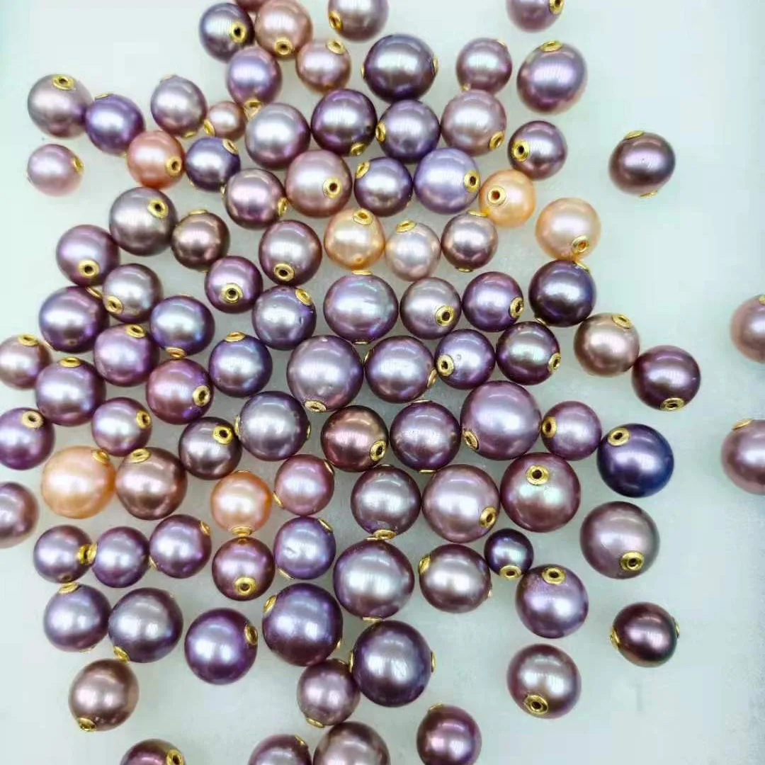 925 silver DIY PEARL BEADS,5 PCS/LOT,9-12 mm high luster purple round pearl,100% Nature freshwater loose pearl,full hole