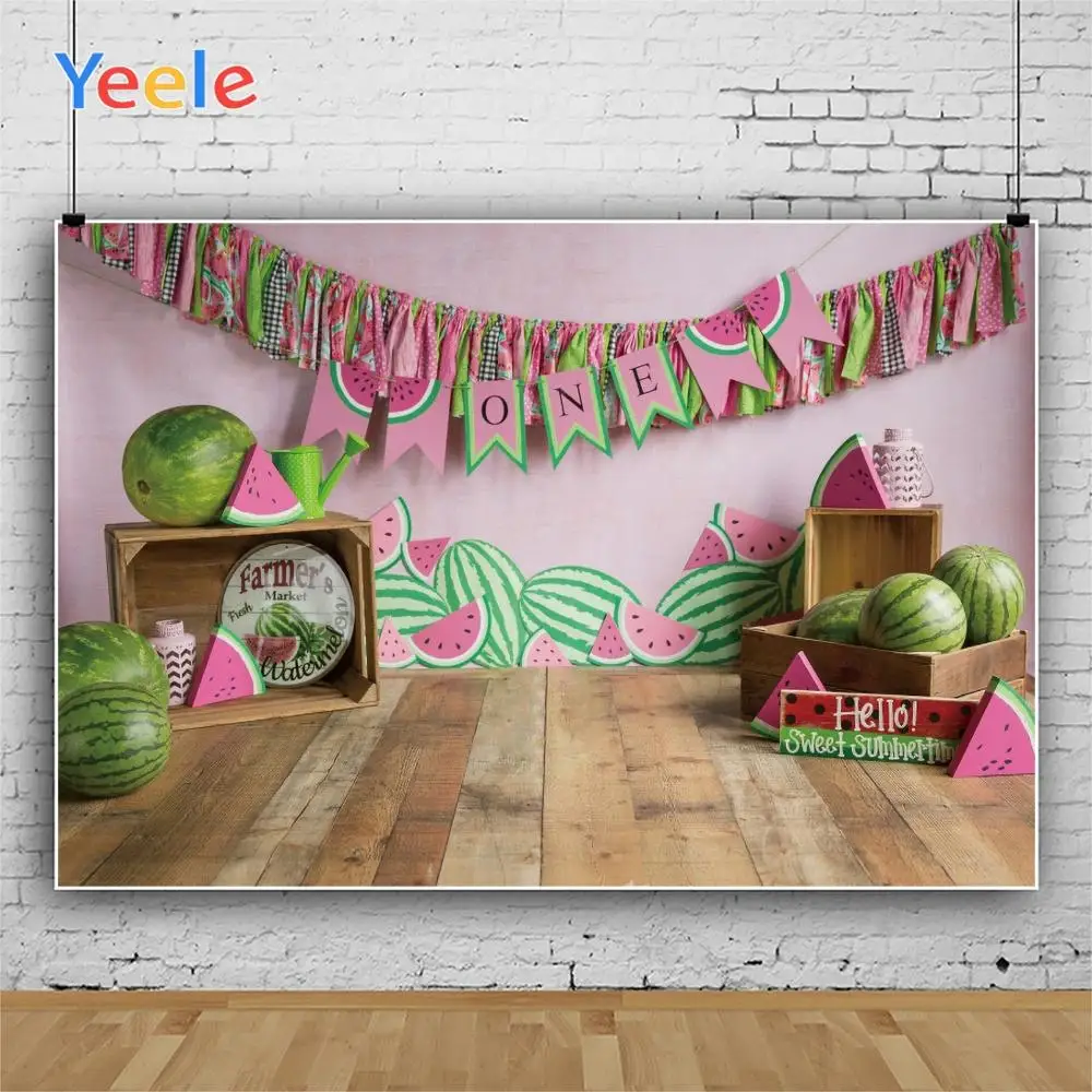 Yeele-Fondo de vinilo con suelo de madera de sandía, feliz cumpleaños, estudio fotográfico de bebé para decoración, tamaño personalizado