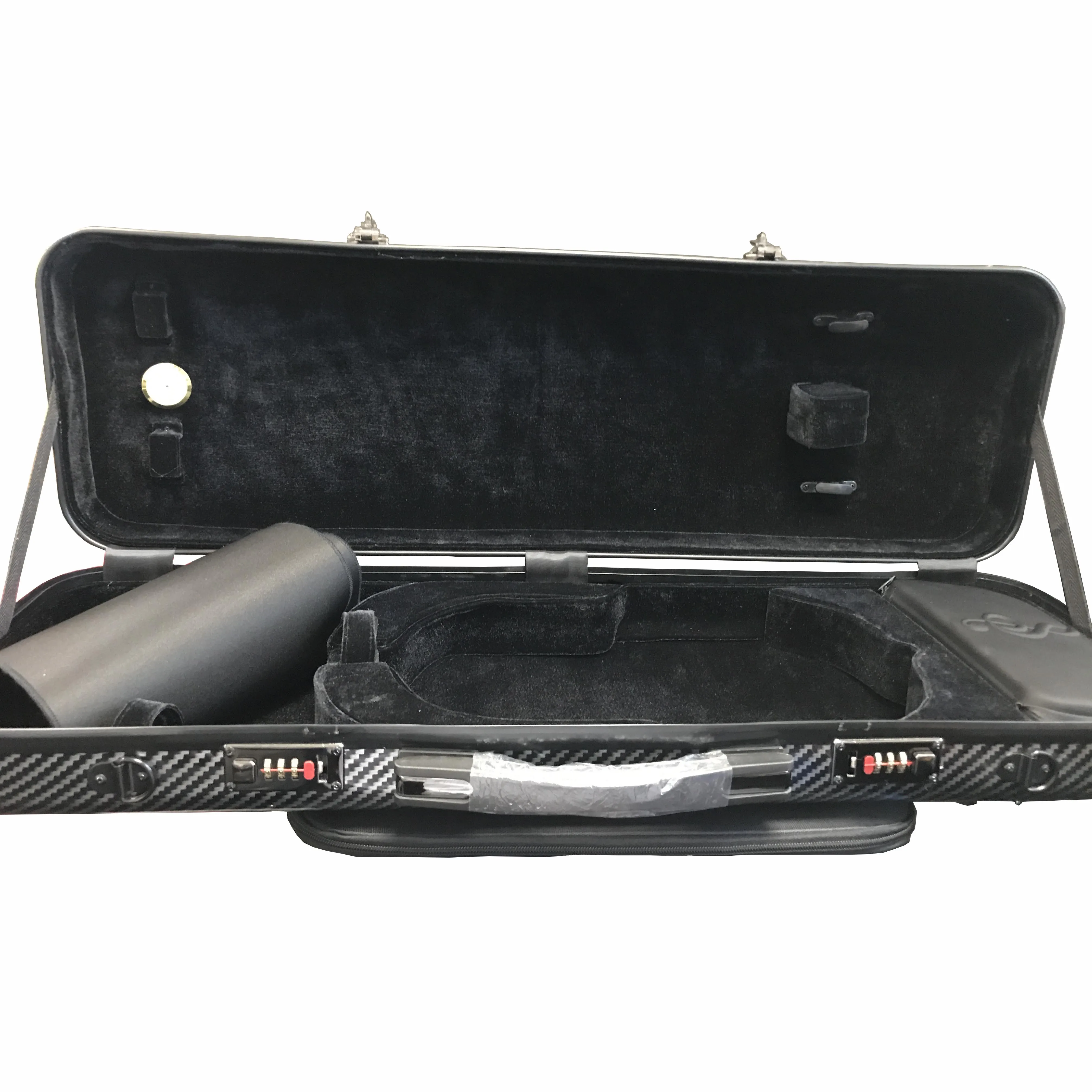 Carbon Fiber Violin Case, High Grade, Black Square Box, Strong Lock with Small Bag, 4/4