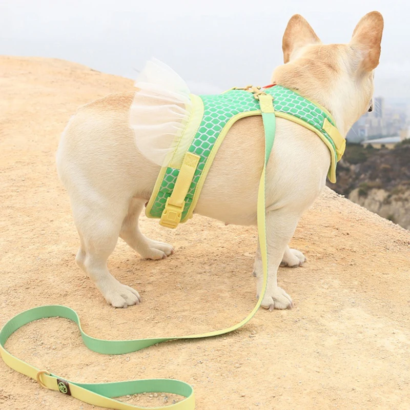 

New Pets Supplies French Bulldog Belt Long Dog Leash Chest Straps Fish-tail Dress Vest Harness Breastplate for Small Medium Dogs